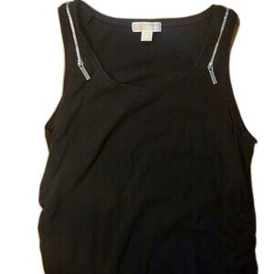 Michael Kors Black Zipper Accent Shell XL Ruched Classic Fit Knit Top